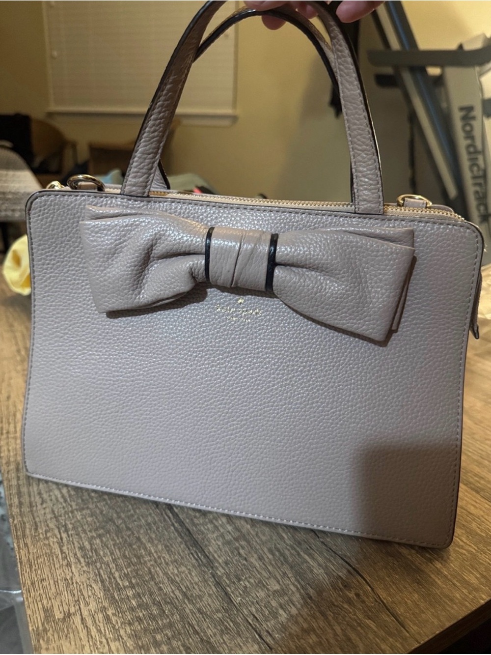 kate spade pebbled bow satchel - taupe gray